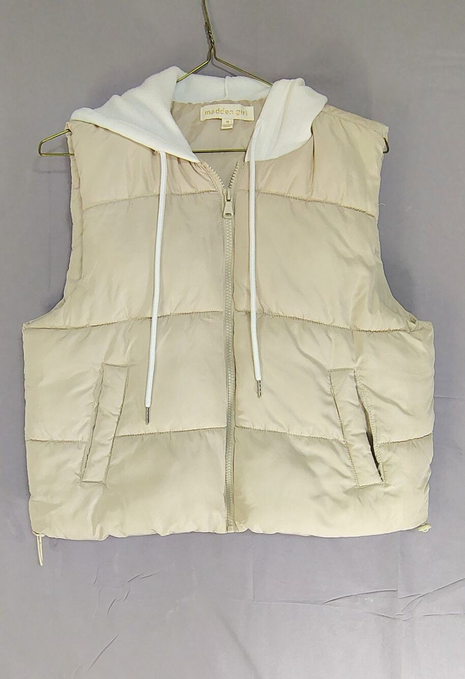 Madden Girl Cropped Puffer Vest White Hooded Size M